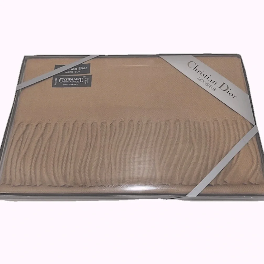 Authentic Christian Dior Monsieur Cashmaire 100% Acrylic Tan Scarf NEW in Box
